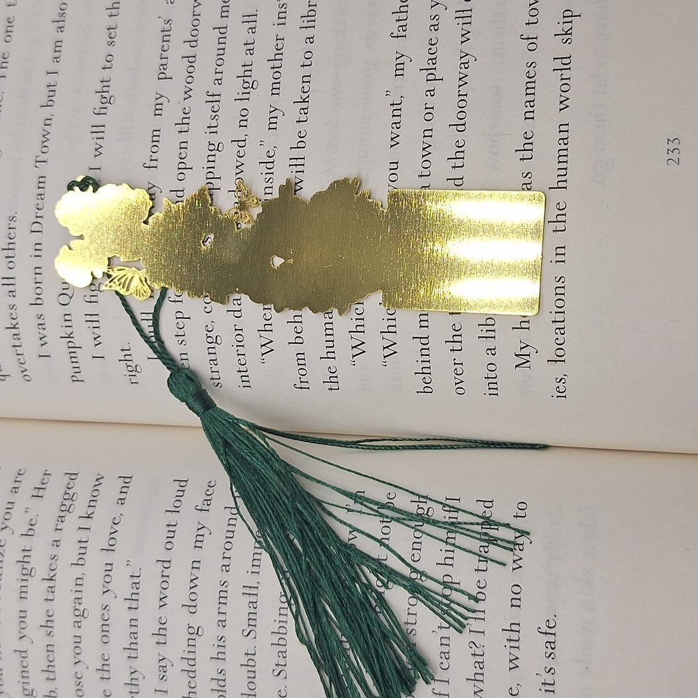 3/$15 Van Gogh Roses Gold and Green Metal Bookmark with Tassel - Picture 3 of 4